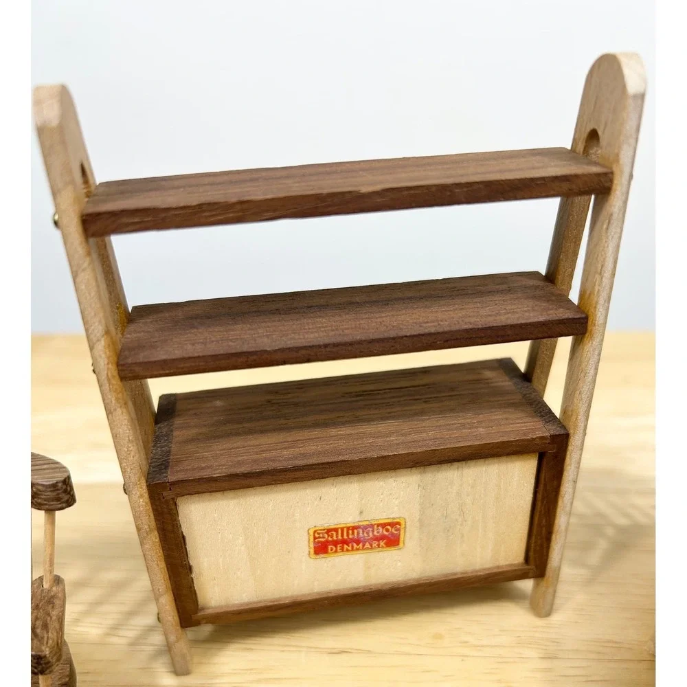 Vintage Sallingboe Denmark Miniature Wood Dollhouse Furniture Set MCM 8pc RARE‎